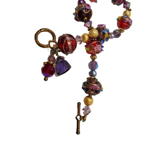 Artisan Wedding Cake Glass Bead Bracelet 22k Gold Filled Hand Blown Toggle Clasp - Picture 12 of 16